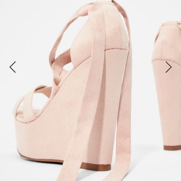 Blush Tie Up Wedge Platform Sandal - Just Fab Dahlia Sandal - Picture 2 of 9
